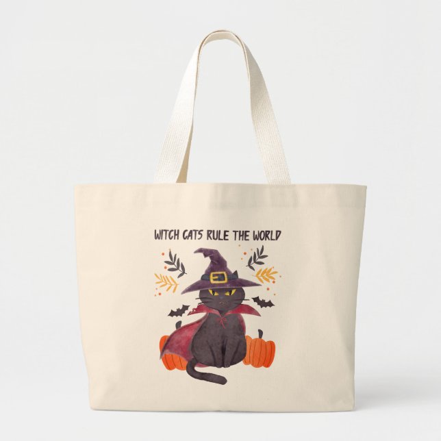 Witch Cats Rule The World – Black Cat Large Tote Bag (Front)