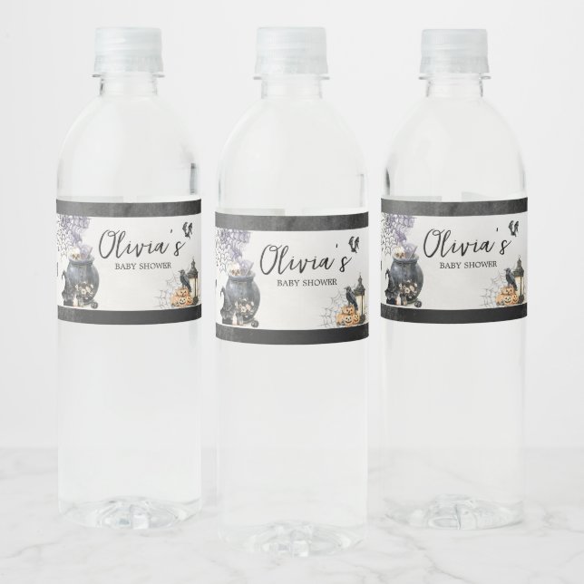 Witch Cauldron Baby is Brewing Baby Shower Water Bottle Label (Bottles)