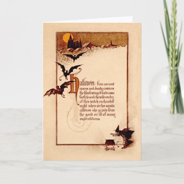 Witch Cauldron Bat Full Moon Card (Front)