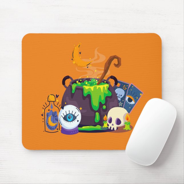 Witch Cauldron Cooking Potion Under The Moonlight Mouse Pad (With Mouse)