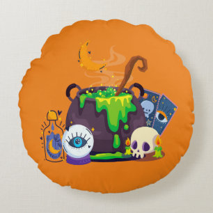 Witch Cauldron Cooking Potion Under The Moonlight Round Cushion
