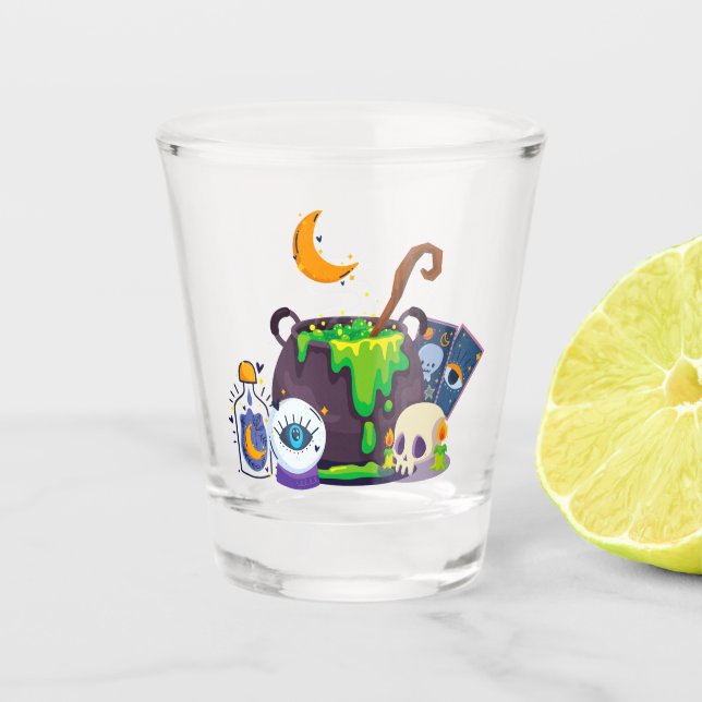 Witch Cauldron Cooking Potion Under The Moonlight Shot Glass (Front)