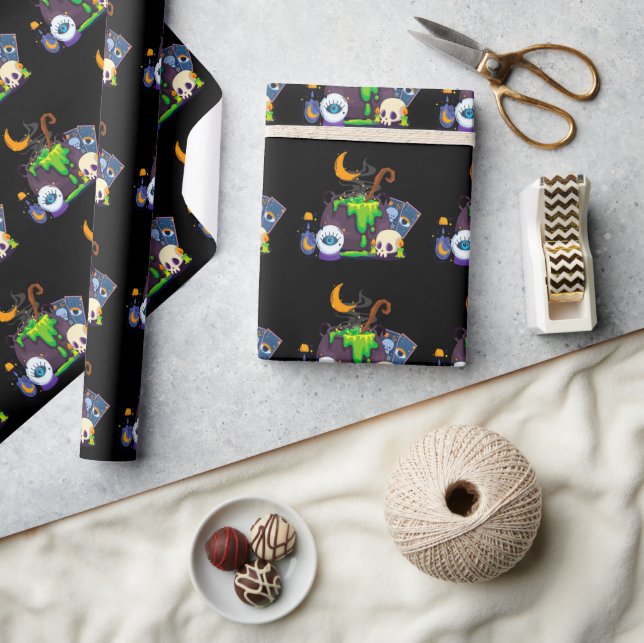 Witch Cauldron Cooking Potion Under The Moonlight Wrapping Paper (Crafts)