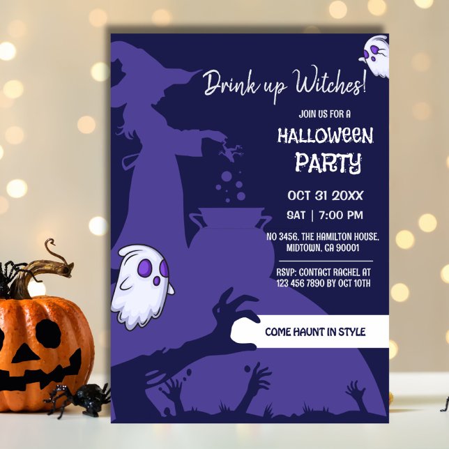 Witch cauldron creepy hands Purple Halloween Party Invitation (Creator Uploaded)