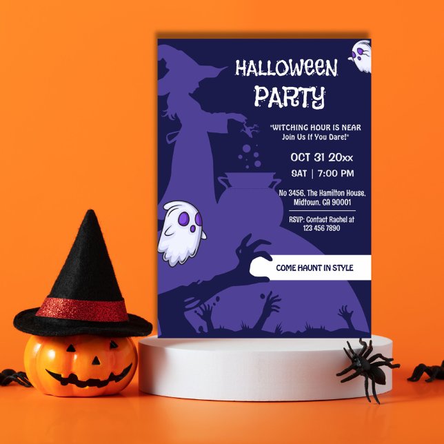 Witch cauldron creepy hands Purple Halloween Party Invitation (Creator Uploaded)