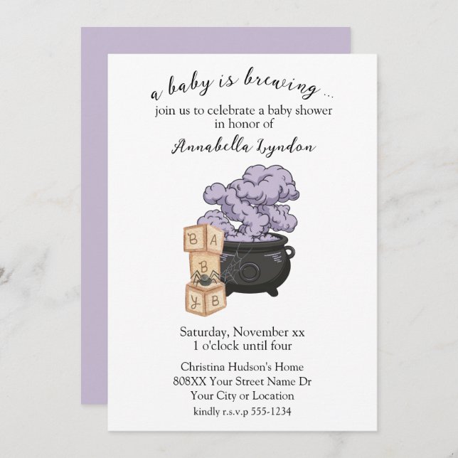 Witch Cauldron Halloween Baby Shower Invitation (Front/Back)