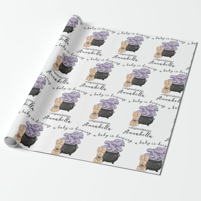Witch Cauldron Halloween Baby Shower Wrapping Paper (Unrolled)