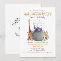 Witch Cauldron Halloween Birthday Invitation