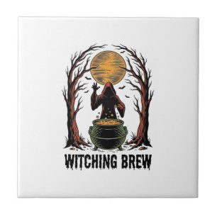Witch Cauldron Halloween Vintage Engraving Shirt_1 Ceramic Tile