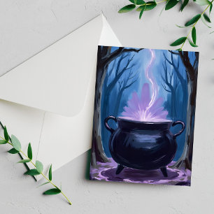 Witch Cauldron Halloween Watercolor Painting Holiday Card