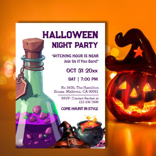 Witch cauldron magic potion hat skull Halloween  Invitation