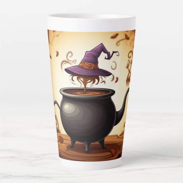 Witch Cauldron Potion Halloween Pumpkin 🧙‍♀️ Latte Mug (Front)