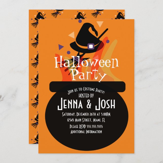 Witch Cauldron Spooky Halloween Costume Party Invitation (Front/Back)