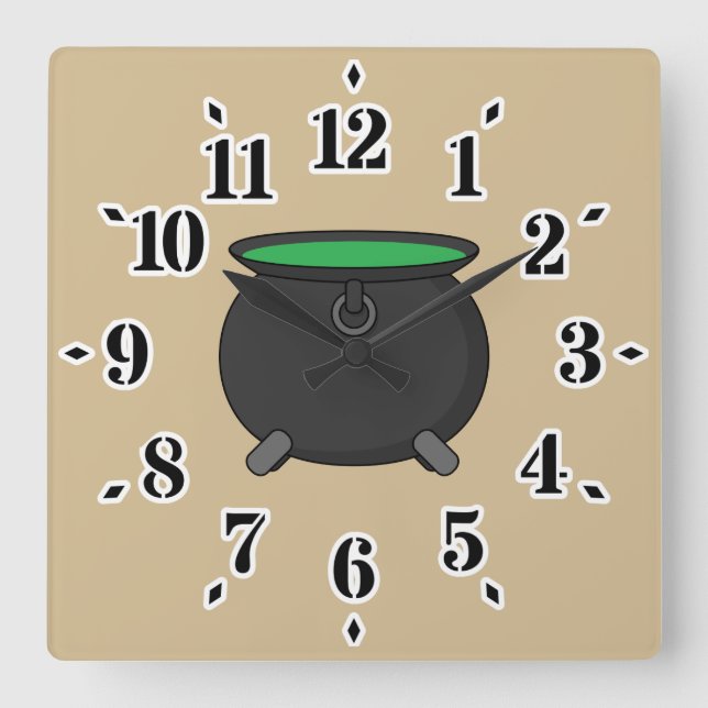 Witch Cauldron Square Wall Clock (Front)