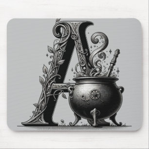Witch Cauldron Witchy Letter A Custom Initial Mouse Pad