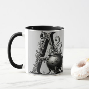 Witch Cauldron Witchy Letter A Custom Initial  Mug