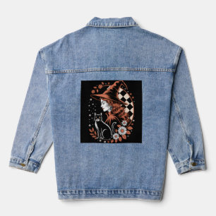 Witch Checkered Halloween Denim Jacket