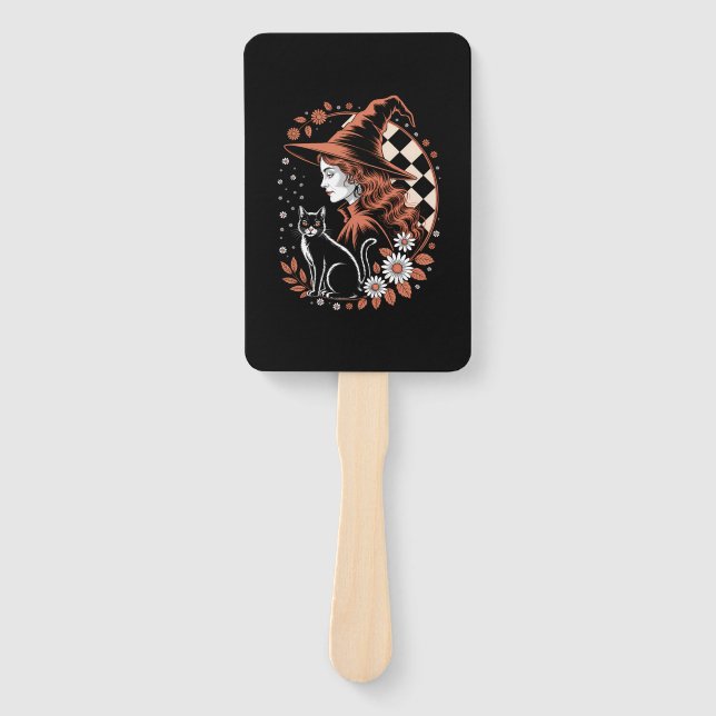 Witch Checkered Halloween Hand Fan (Front)