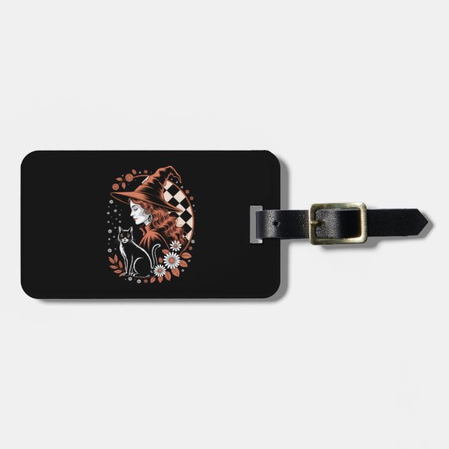 Witch Checkered Halloween Luggage Tag (Front Horizontal)