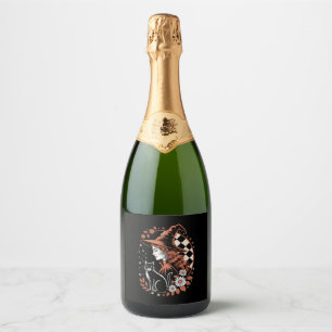Witch Checkered Halloween Sparkling Wine Label