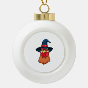 Witch Chicken Funny Halloween Horror Scary Ceramic Ball Christmas Ornament