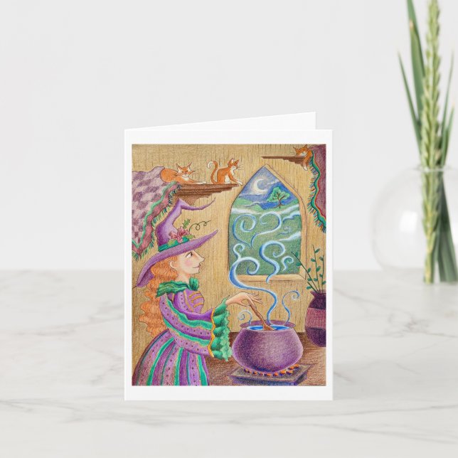 Witch Cooking at Home greeting card (Front)