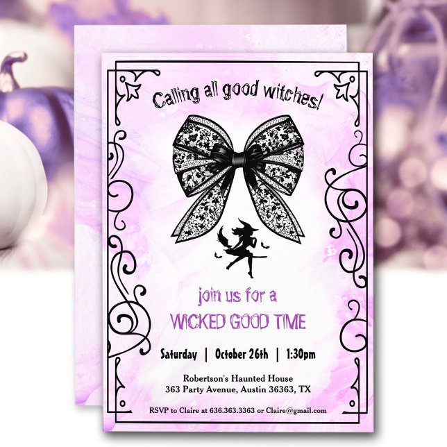 Witch Coquette Bow Halloween Girls Night Party Invitation (Witch Coquette Bow Halloween Girls Night Party Invitation)
