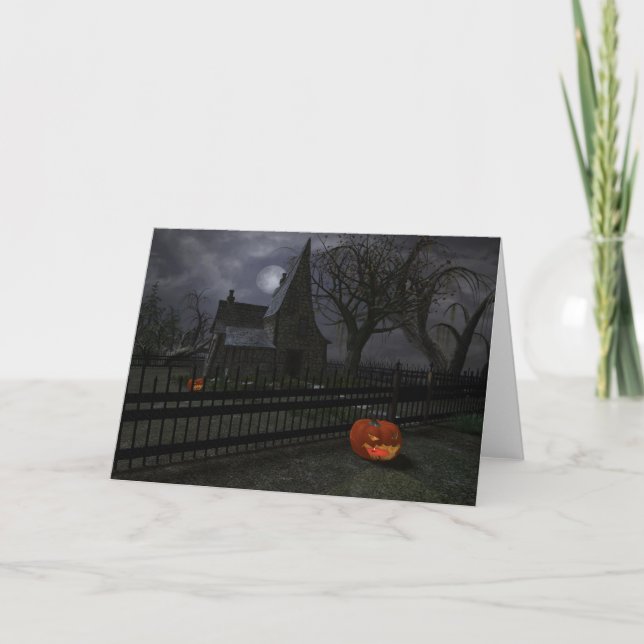 Witch Cottage with Pumpkin Lantern Card (Front)