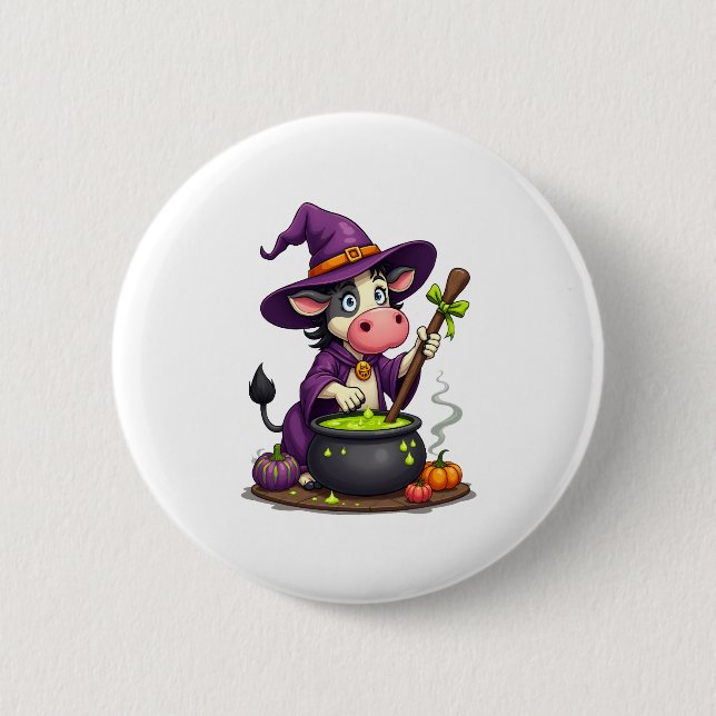 Witch Cow Cauldron Brew 6 Cm Round Badge (Front)