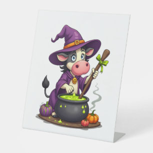 Witch Cow Cauldron Brew Pedestal Sign
