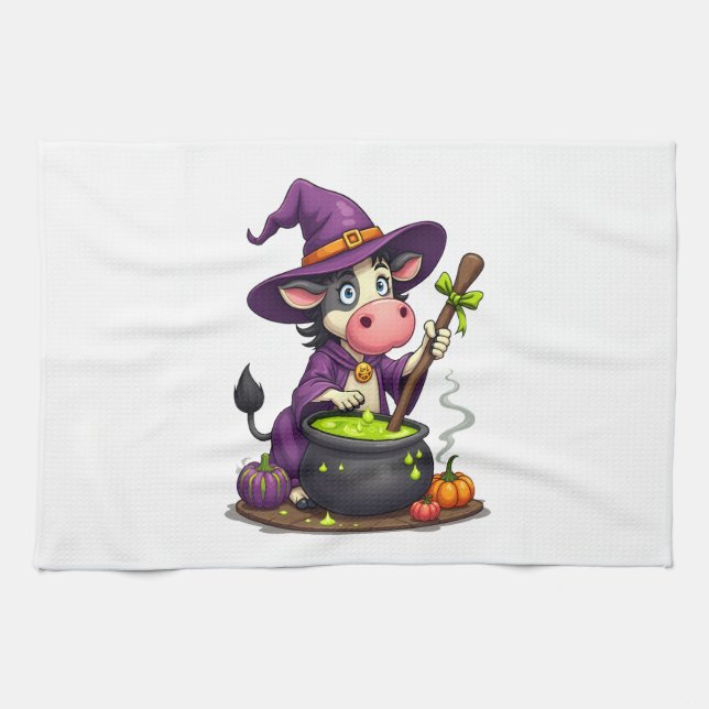 Witch Cow Cauldron Brew Tea Towel (Horizontal)