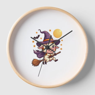 Witch Cow on a Broomstick Clock