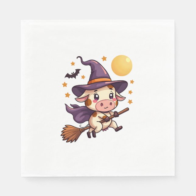 Witch Cow on a Broomstick Napkin (Front)
