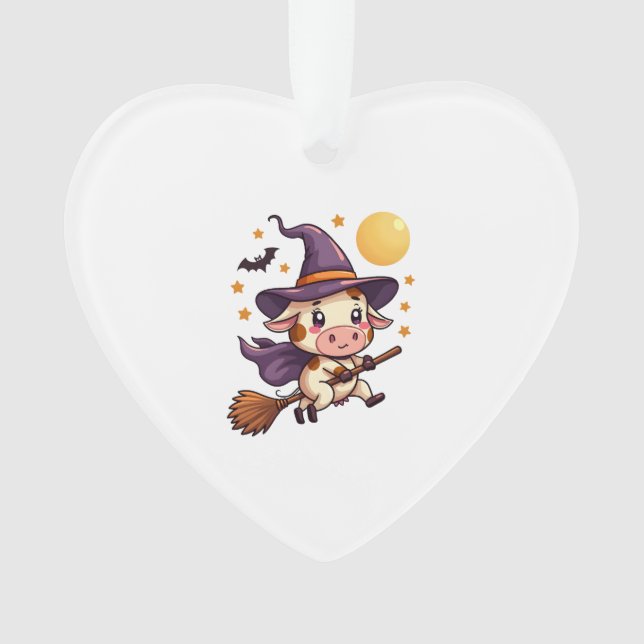 Witch Cow on a Broomstick Ornament (Front)