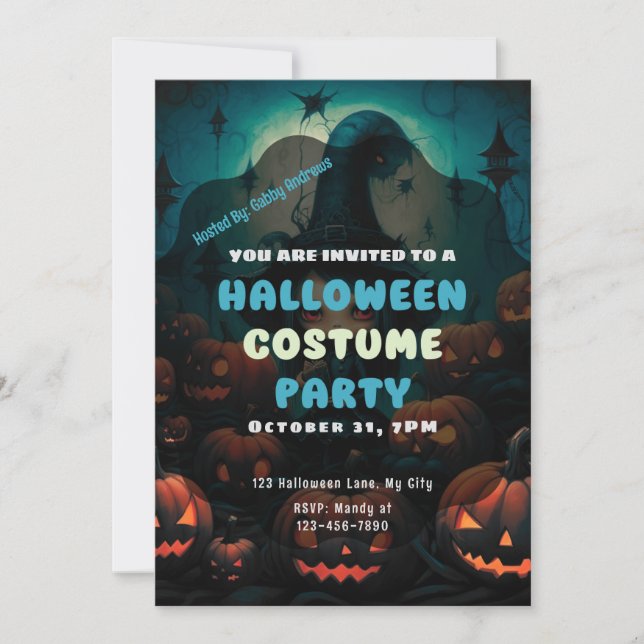 Witch Creepy Jack-O' Lanterns Halloween Invitation (Front)