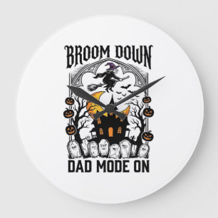 Witch Dad Halloween Broom Broke Vintage Graphic_1 Large Clock
