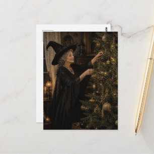 Witch Decorates Her Yule Tree Postcard