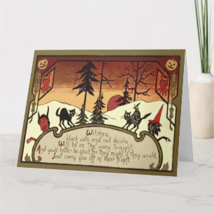 Witch Devil Jack O' Lantern Pumpkin Full Moon Card