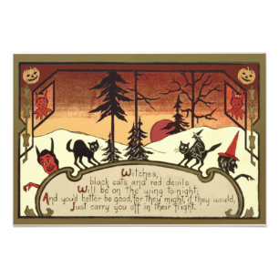 Witch Devil Jack O' Lantern Pumpkin Full Moon Photo Print