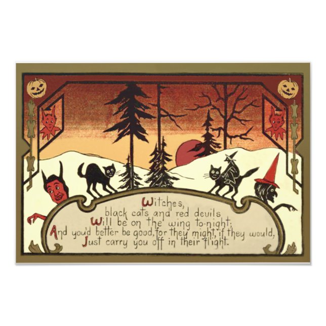 Witch Devil Jack O' Lantern Pumpkin Full Moon Photo Print (Front)