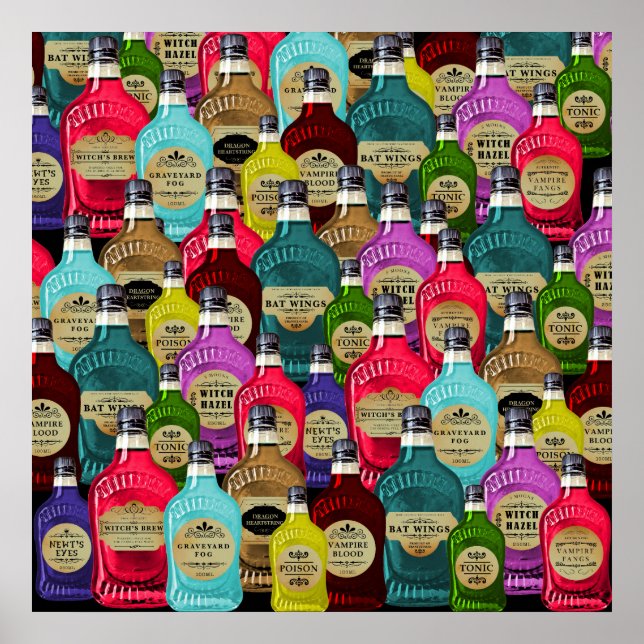 Witch Doctor Magic Potion Apothecary Tonic Bottles Poster (Front)