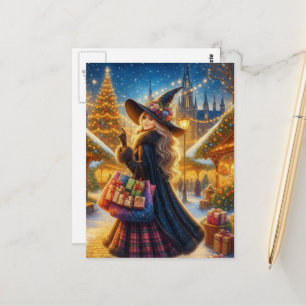  Witch Doing Her Yule Shopping in the City Postcard