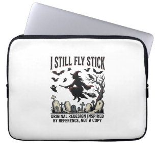 Witch Driving Pun Shirt Funny Vintage Halloween Gr Laptop Sleeve