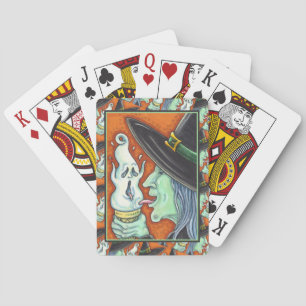 WITCH EATING SCREAMING ICE CREAM CONE, HALLOWEEN PLAYING CARDS