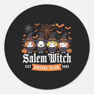Witch Est 1692 Social Club Halloween Womens Girls Classic Round Sticker