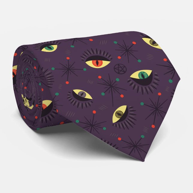 Witch Eyes Occult Pattern Halloween Tie (Rolled)