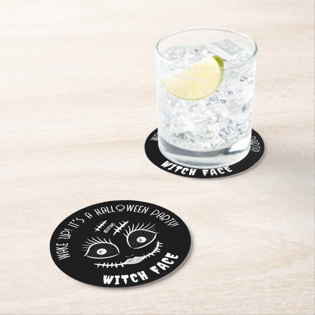 Witch face round paper coaster (Insitu)