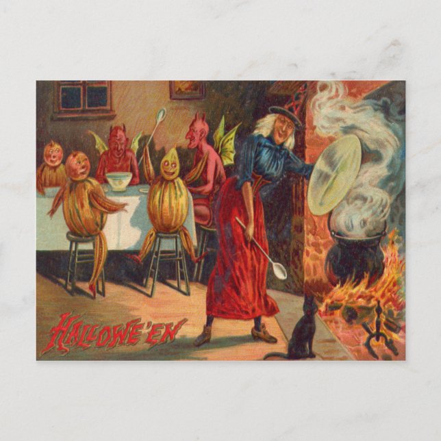 Witch Feeding Devils And Creatures Postcard (Front)