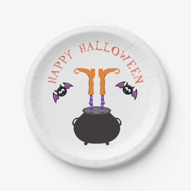 Witch Feet in Cauldron Halloween Paper Plate (Front)
