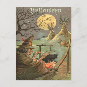 Witch Fire Cauldron Full Moon Night Postcard